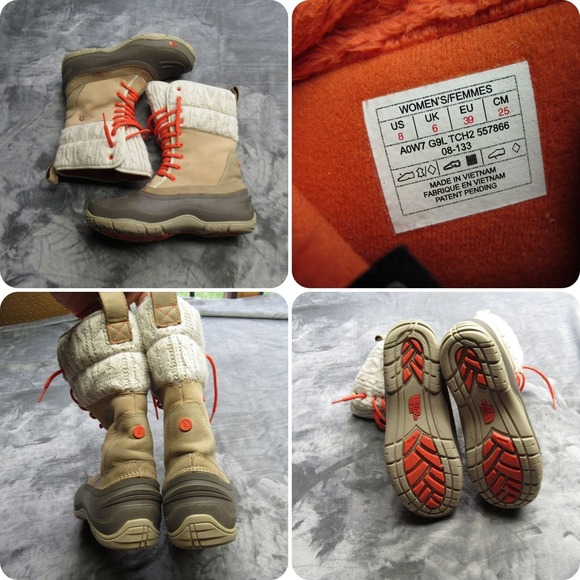 The North Face Winter Boots Women 8 Orange/Beige Waterproof Cable Knit Insulated - Picture 1 of 16